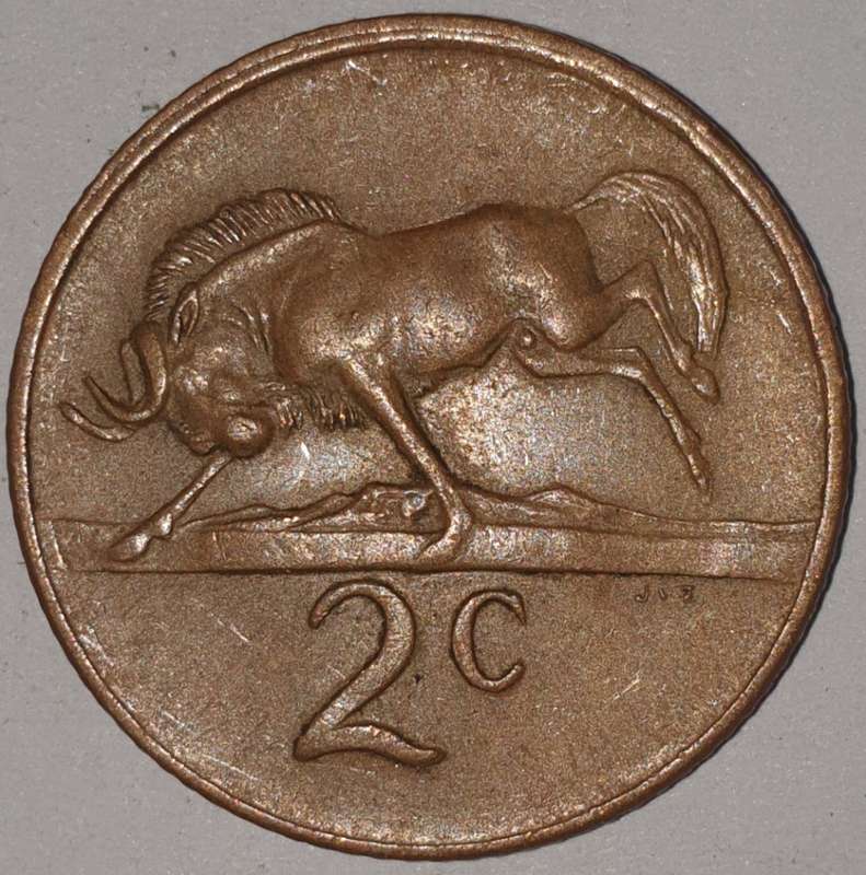 1979 - 2 CENT COIN (TWO CENT COIN) - RSA - BRONZE - KM#83 - BILINGUAL LEGEND - WILDEBEEST